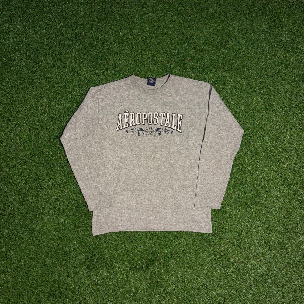 AAAeropostale Long Sleeve T-Shirt Men’s Medium Gray Logo Graphic Neck Casual